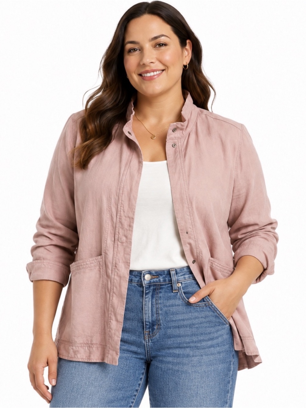 Nicole Miller New York Linen Lyocell Utility Jacket Blush Pink Large
